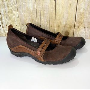 Merrell Womens Sz 9 Plaza Bandeau Mary Jane Brown Espresso Suede Slip On Shoes